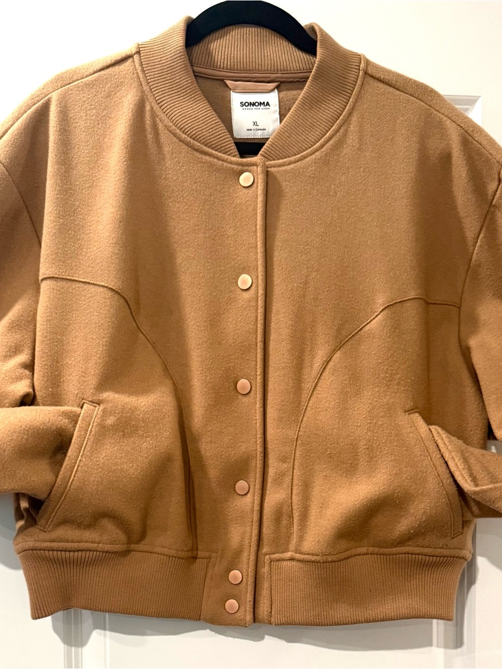 SONOMA Camel Bomber Jacket with Snap Front